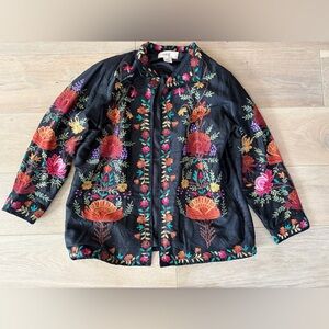 Anu 100% silk embroidered BoHo floral jacket with pockets - size large